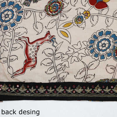 Beige - Zardozi Hand Embroidered Kalamkari Cotton Blouse Piece 06