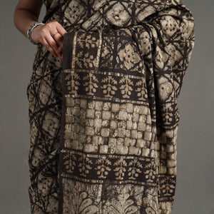 Brown - Pipad Hand Block Printed Cotton Saree