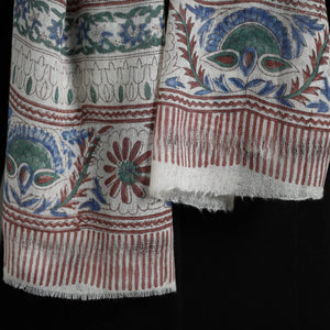 Brown - Pure Wool Block Print Sanganeri Stole 16