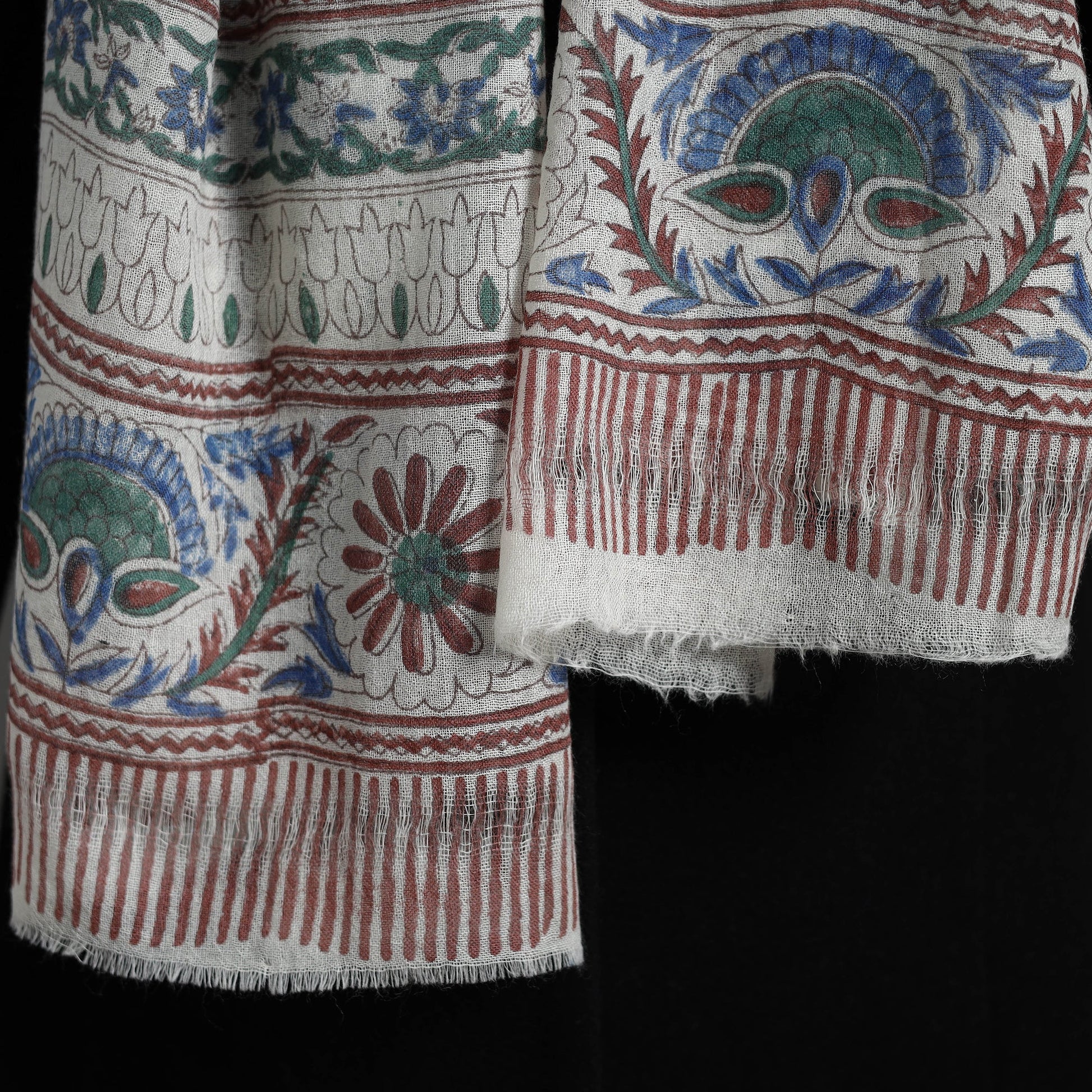 Brown - Pure Wool Block Print Sanganeri Stole 16