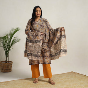 Brown - Block Printed Cotton Kalamkari Kurta Set 11