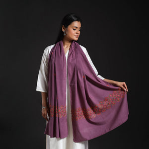 Brown - Purple - Cotton Kashida Embroidery Stole 15