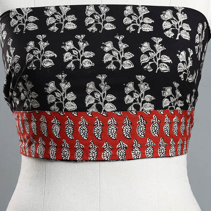 Black - Block Printed Cotton Bagru Blouse Piece 17