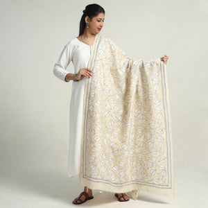 Beige - Bengal Kantha Hand Embroidery Art Silk Handloom Dupatta 10