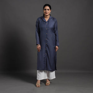 Blue - Azreen Plain Merino Woolen Kurta