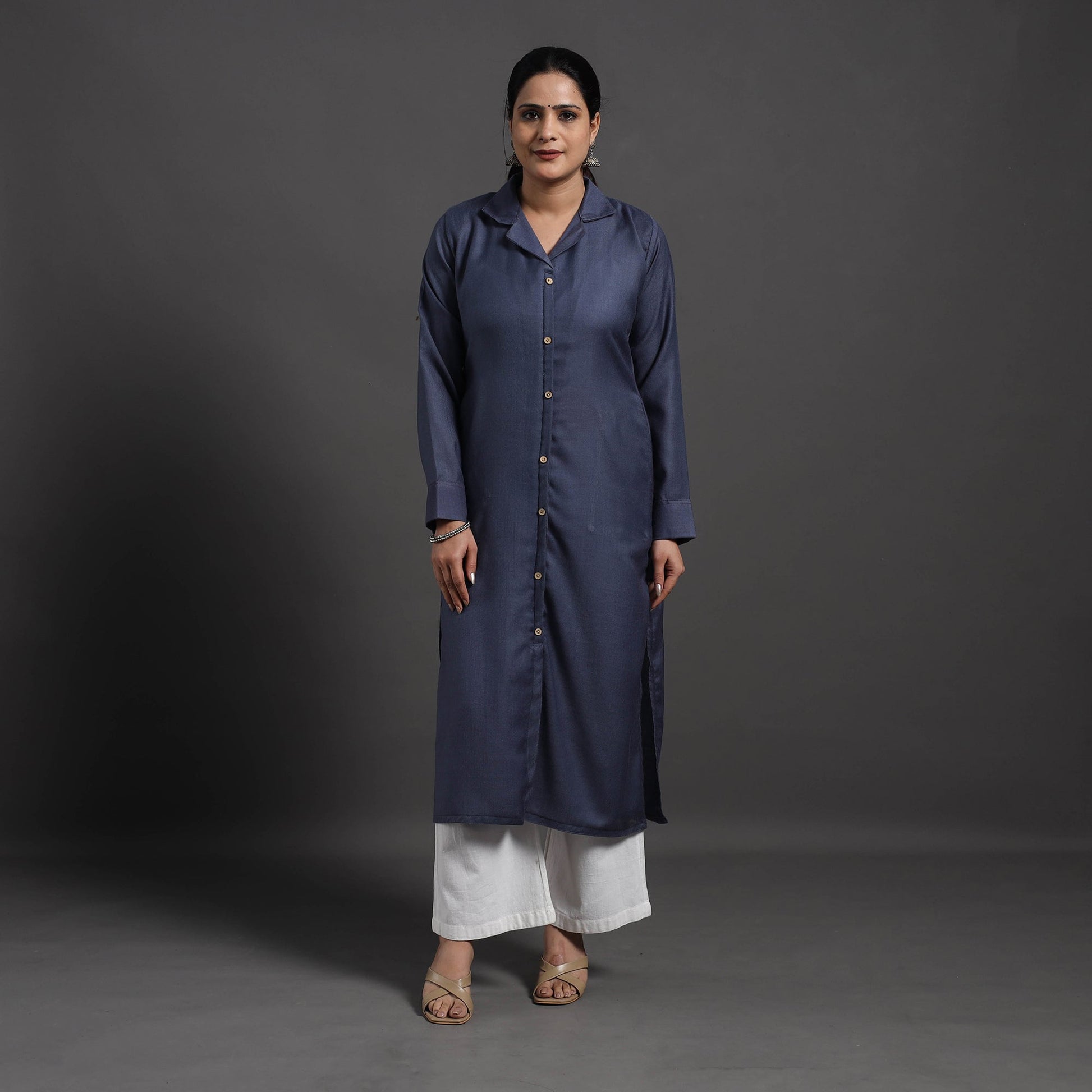 Blue - Azreen Plain Merino Woolen Kurta