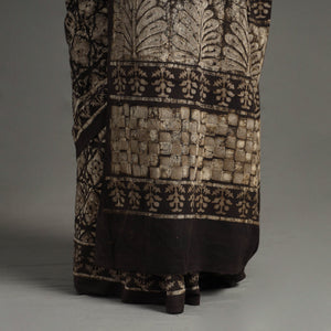 Brown - Pipad Hand Block Printed Cotton Saree