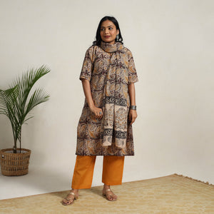 Brown - Block Printed Cotton Kalamkari Kurta Set 11