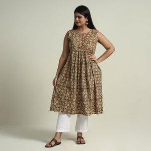 Brown - Cotton Block Print Kalamkari Kurta
