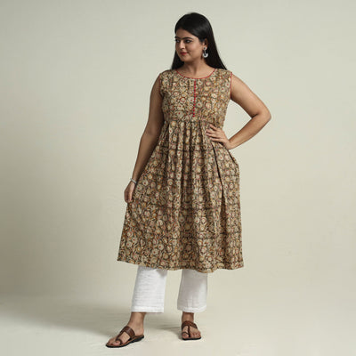 Brown - Cotton Block Print Kalamkari Kurta