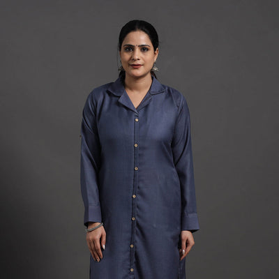 Blue - Azreen Plain Merino Woolen Kurta