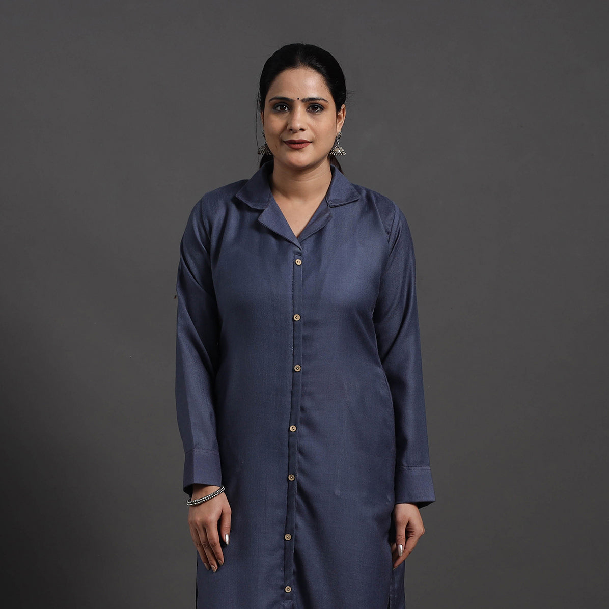 Blue - Azreen Plain Merino Woolen Kurta