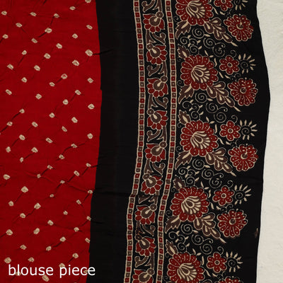 Brown - Kutch Bandhani Tie-Dye Modal Silk Ajrakh Block Printing Saree