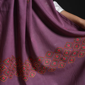 Brown - Purple - Cotton Kashida Embroidery Stole 15