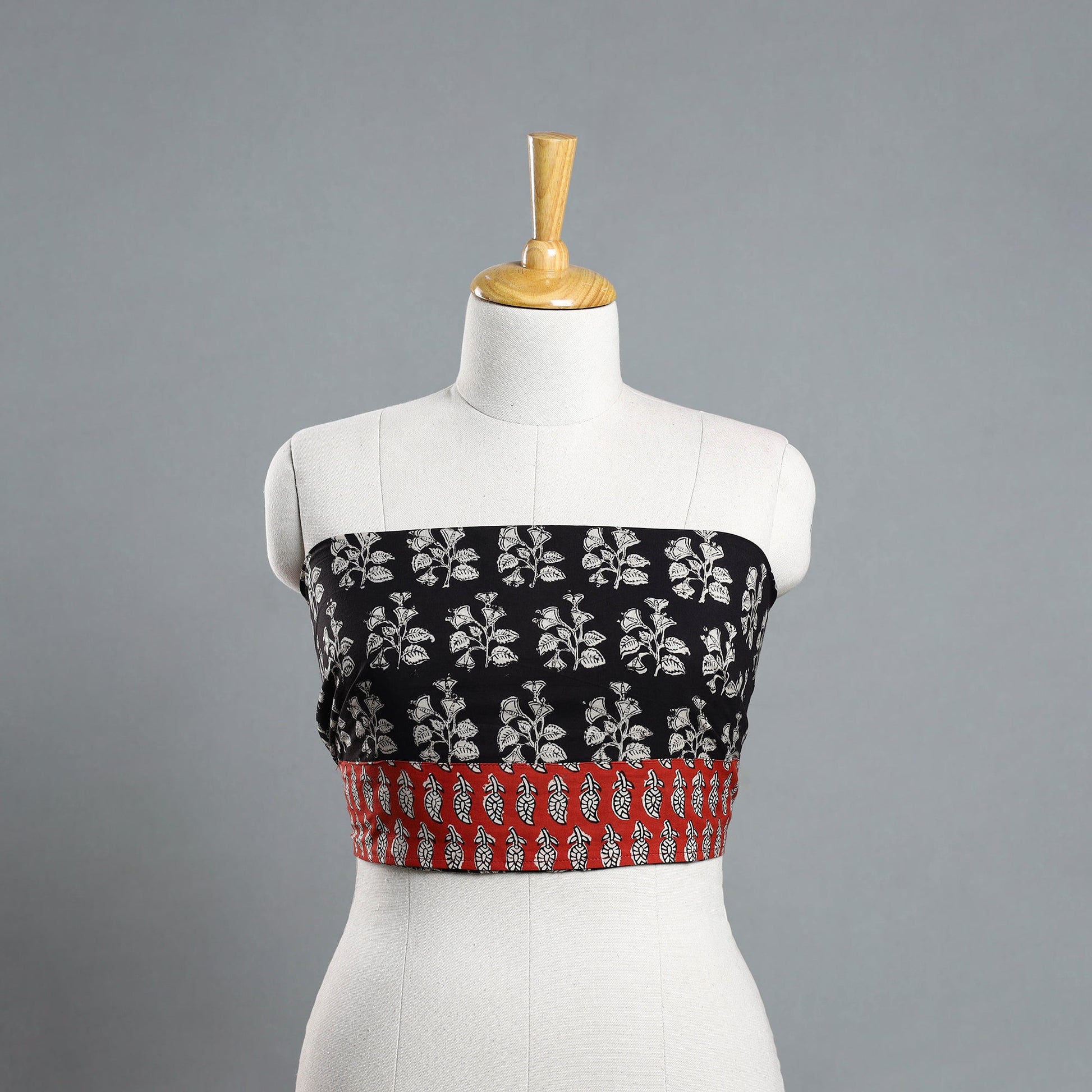 Black - Block Printed Cotton Bagru Blouse Piece 17
