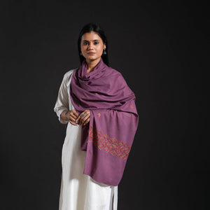 Brown - Purple - Cotton Kashida Embroidery Stole 15