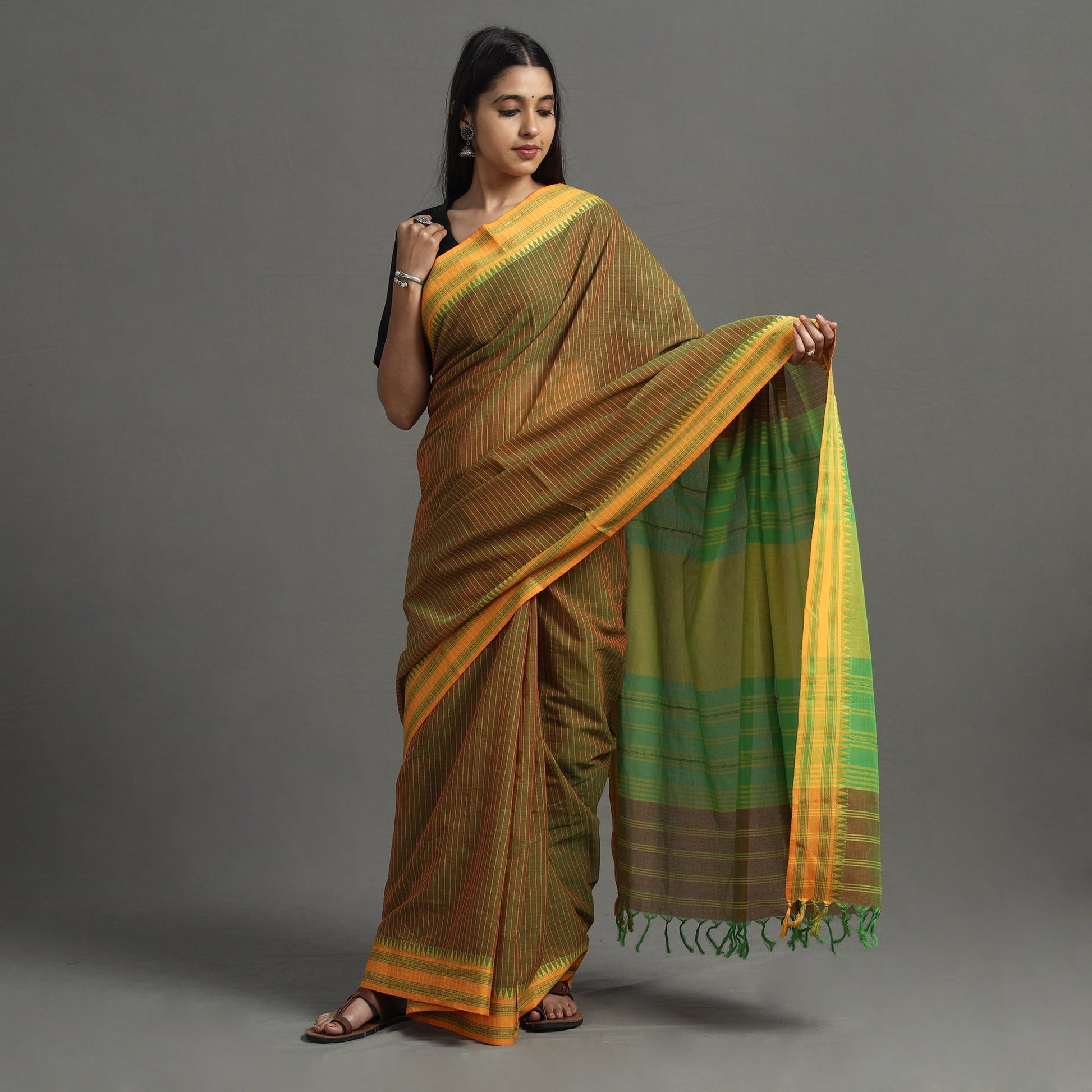 Brown - Begampuri Handloom Cotton Saree