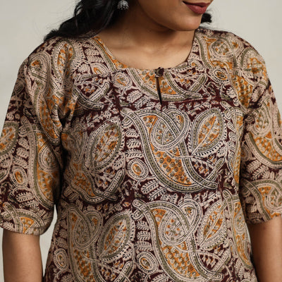 Brown - Block Printed Cotton Kalamkari Kurta Set 11
