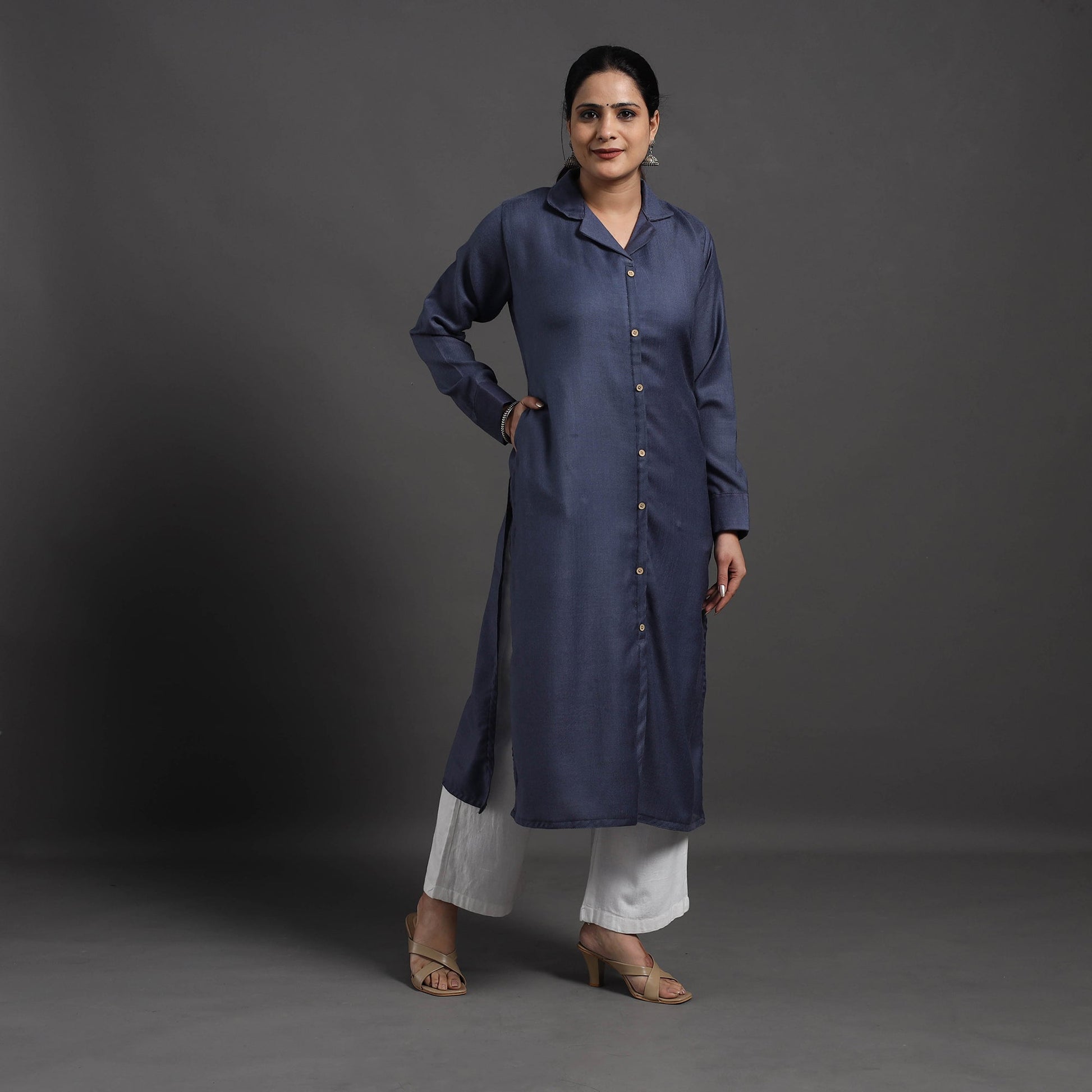 Blue - Azreen Plain Merino Woolen Kurta