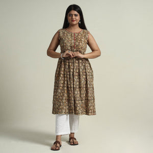 Brown - Cotton Block Print Kalamkari Kurta