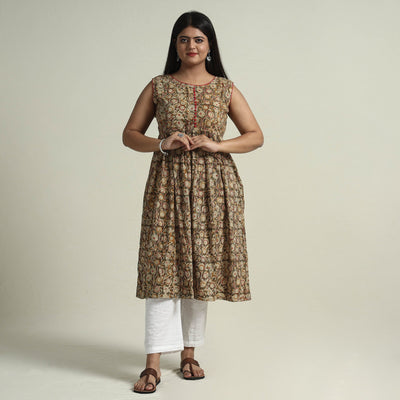Brown - Cotton Block Print Kalamkari Kurta
