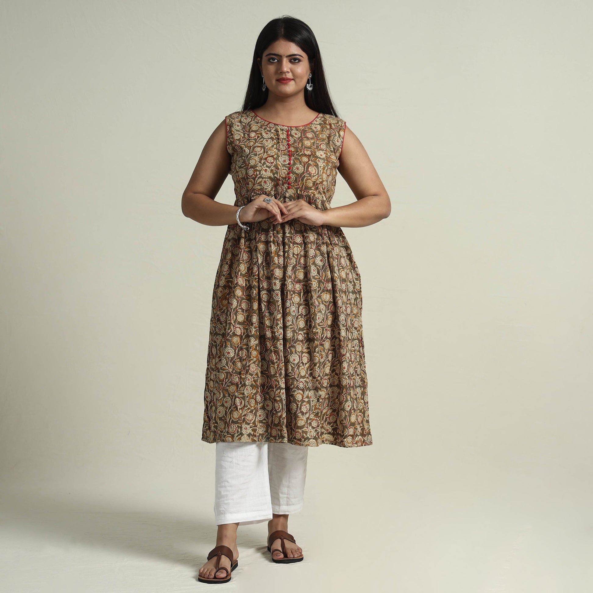 Brown - Cotton Block Print Kalamkari Kurta