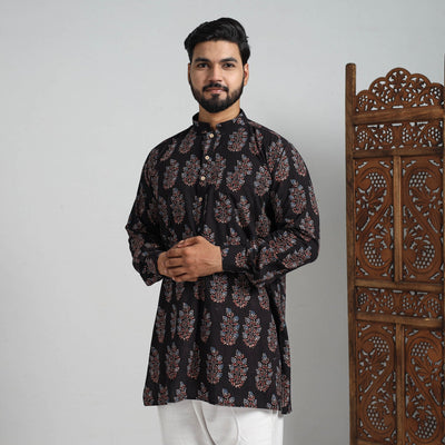 Ajrakh Block Printed Cotton Men Short Kurta 02