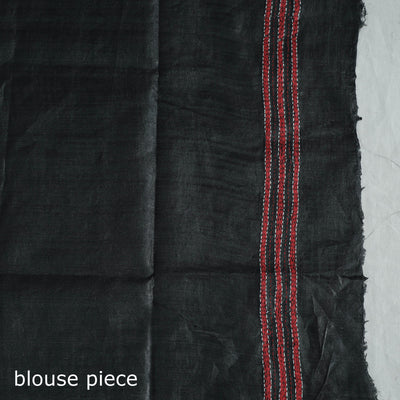 Black - Bengal Kantha Hand Embroidery Pure Tussar Silk Handloom Saree