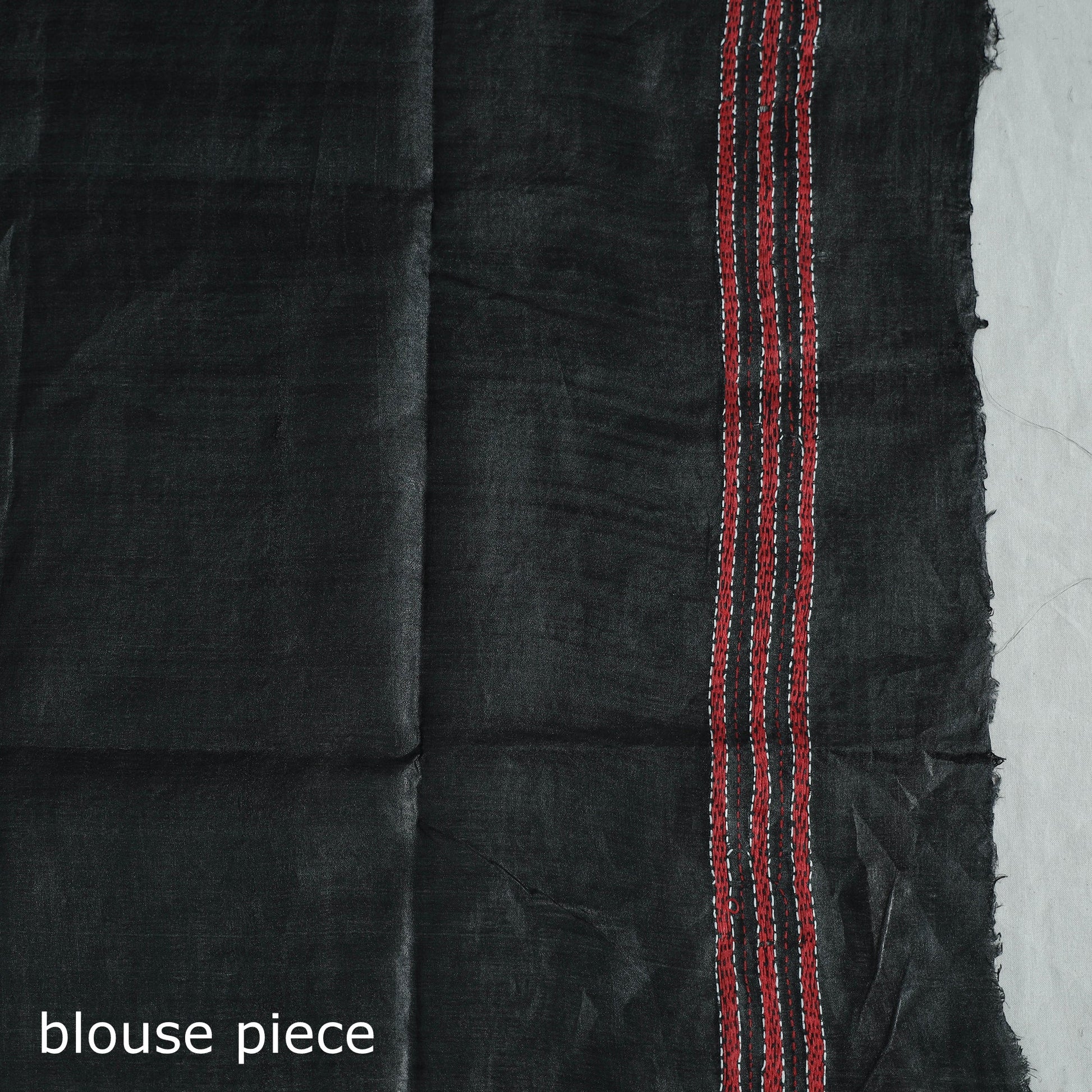 Black - Bengal Kantha Hand Embroidery Pure Tussar Silk Handloom Saree