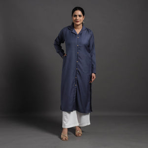 Blue - Azreen Plain Merino Woolen Kurta