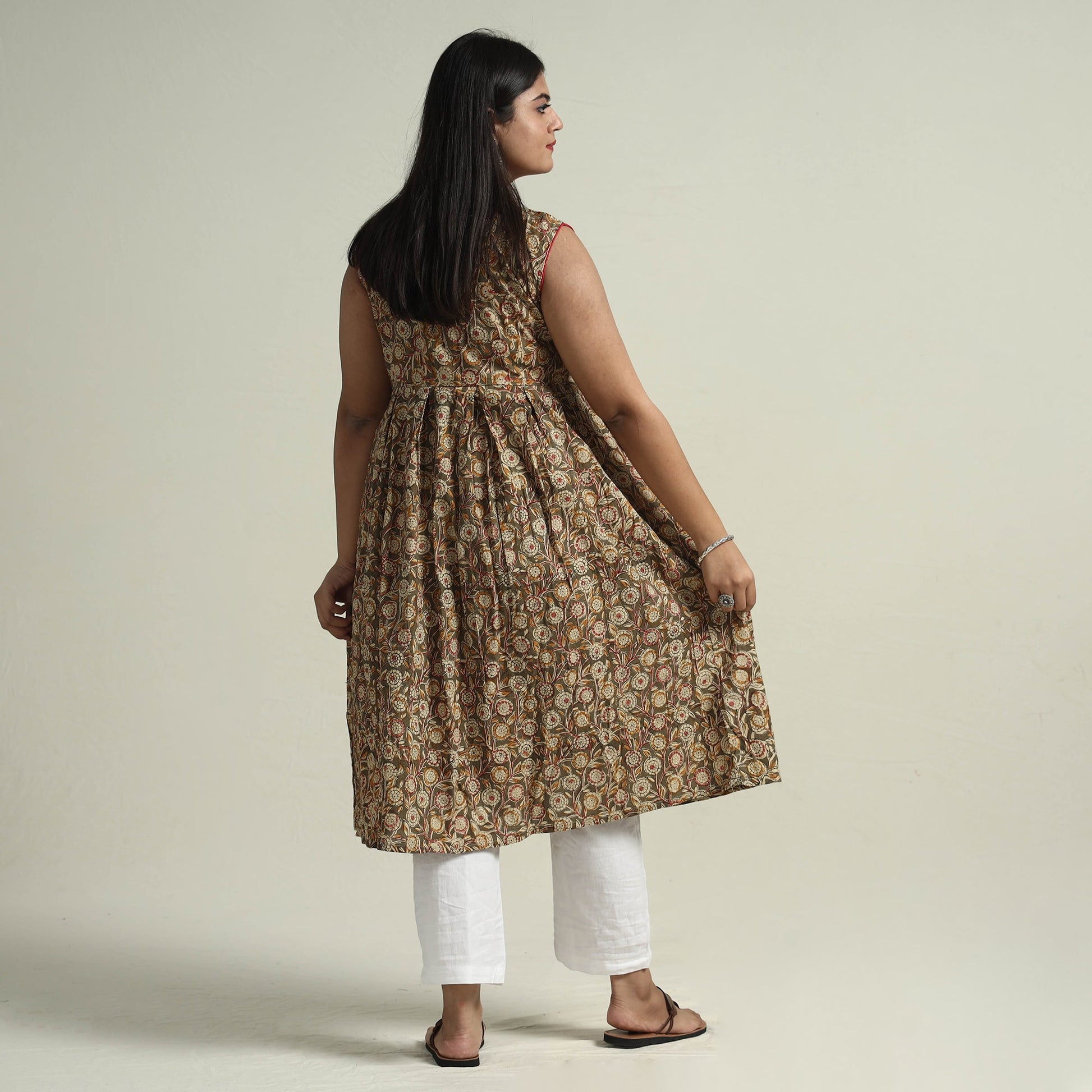 Brown - Cotton Block Print Kalamkari Kurta
