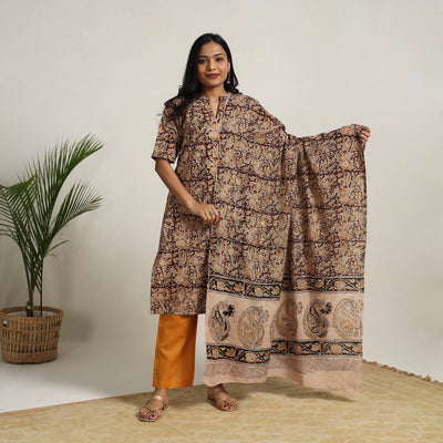 Brown - Block Printed Cotton Kalamkari Kurta Set 24