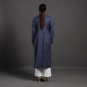 Blue - Azreen Plain Merino Woolen Kurta