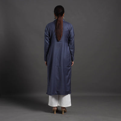 Blue - Azreen Plain Merino Woolen Kurta