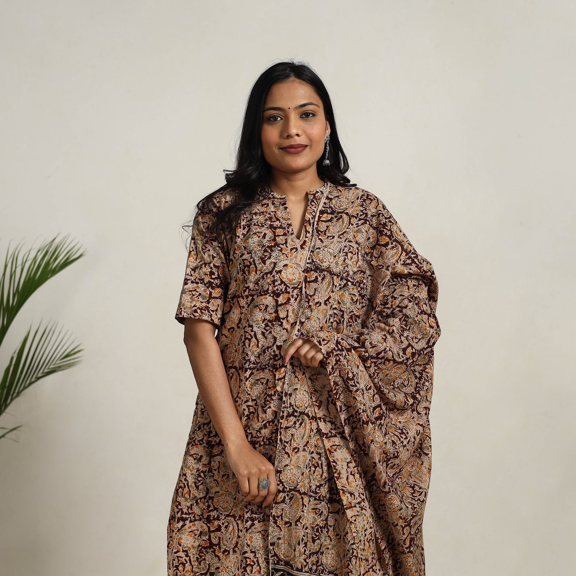 Brown - Block Printed Cotton Kalamkari Kurta Set 24