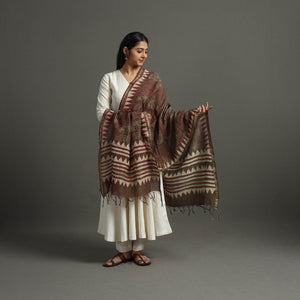 Brown - Block Printed Chanderi Silk Bagru Dupatta 16