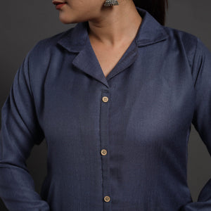 Blue - Azreen Plain Merino Woolen Kurta