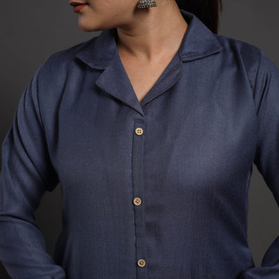 Blue - Azreen Plain Merino Woolen Kurta