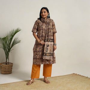 Brown - Block Printed Cotton Kalamkari Kurta Set 24