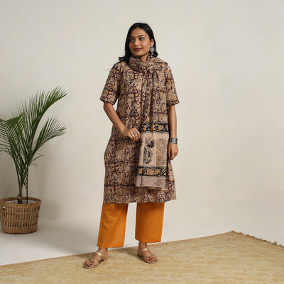 Brown - Block Printed Cotton Kalamkari Kurta Set 24