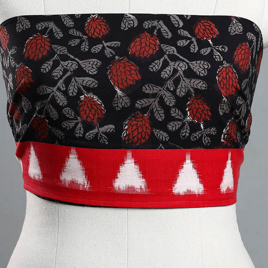 Black - Block Printed Cotton Bagru Blouse Piece 24