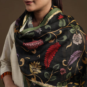 Black - Handpainted Chanderi Silk Pen Kalamkari Stole 02
