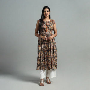Black - Block Print Cotton Flared Kalamkari Kurta 05