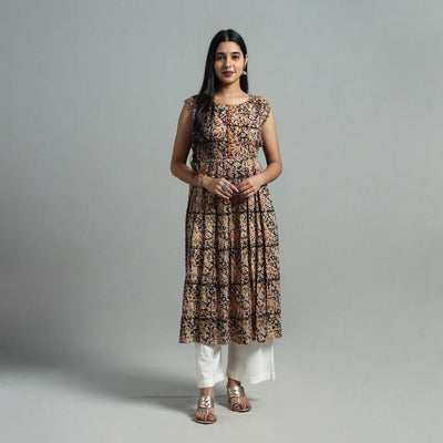 Black - Block Print Cotton Flared Kalamkari Kurta 05