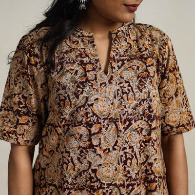 Brown - Block Printed Cotton Kalamkari Kurta Set 24