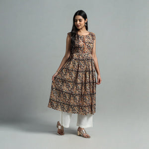 Black - Block Print Cotton Flared Kalamkari Kurta 05