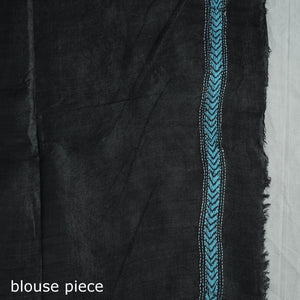 Black - Bengal Kantha Hand Embroidery Pure Tussar Silk Handloom Saree