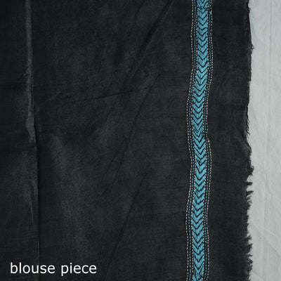 Black - Bengal Kantha Hand Embroidery Pure Tussar Silk Handloom Saree