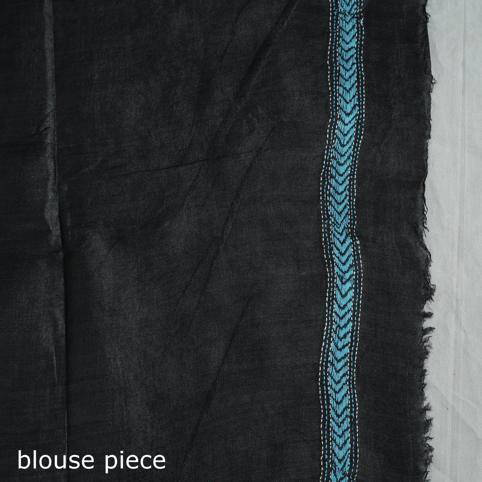 Black - Bengal Kantha Hand Embroidery Pure Tussar Silk Handloom Saree