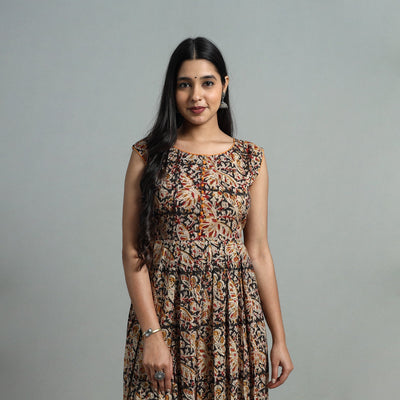 Black - Block Print Cotton Flared Kalamkari Kurta 05